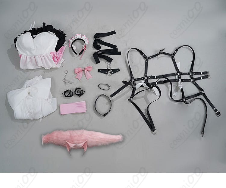 博衣こより メイドコスプレ衣装 セット内容一式展示画像|ワンピースやカチューシャなど付属品一覧