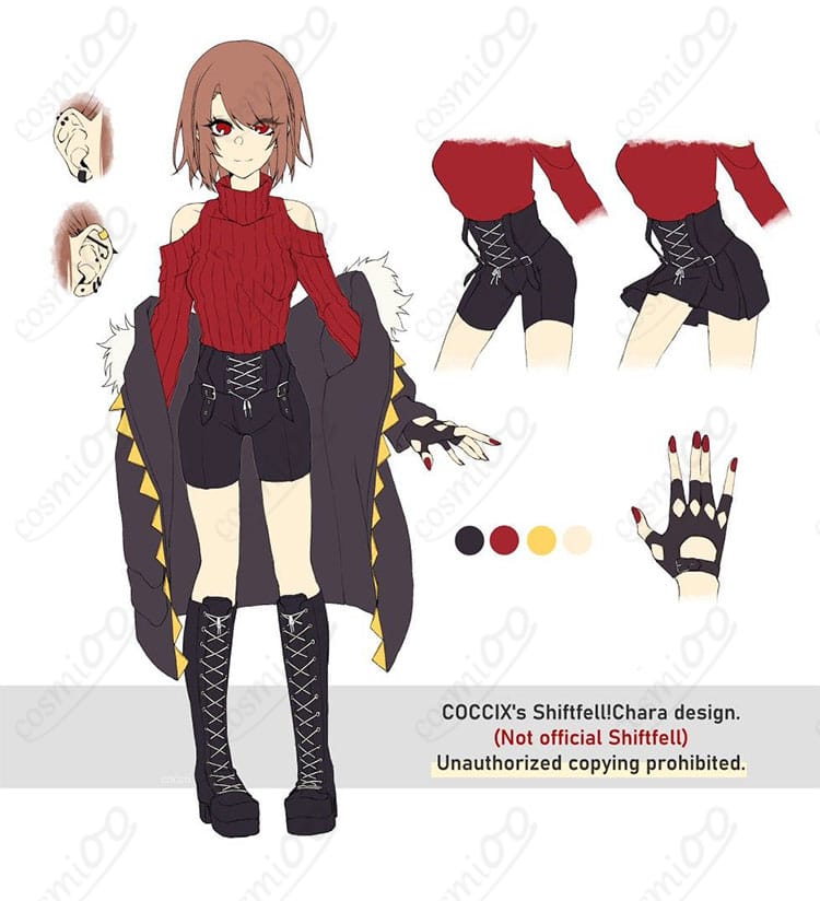 Storyfell Chara コスプレ衣装 キャラ正面全身図|黒と赤を基調にした高品質デザイン、イベントや撮影会におすすめ