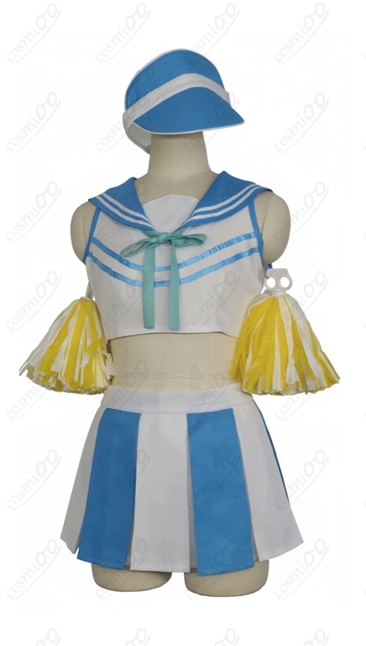 伊落マリー チアガール コスプレ衣装 正面詳細|高品質生地で再現されたトップスとスカートのディテール