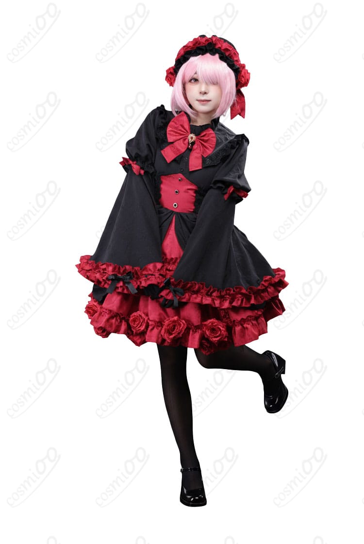 ラム ゴシックドレス コスプレ衣装 正面ディテール|上品な黒×赤デザインで気品を演出