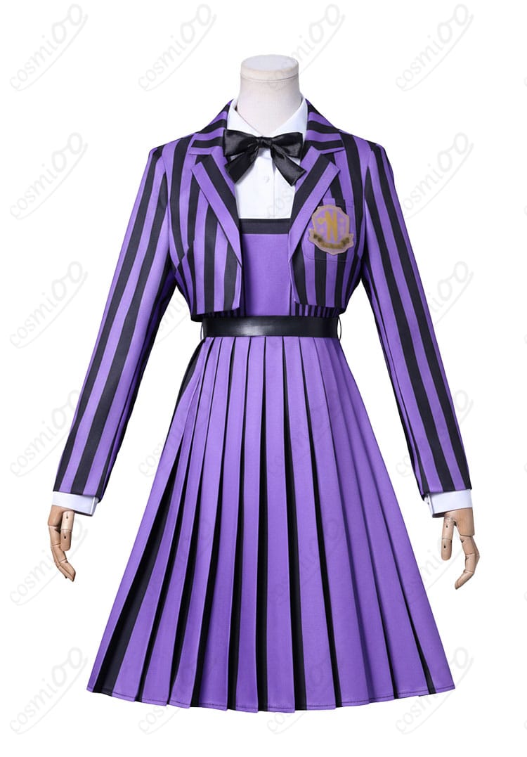 ウェンズデー イーニッド・シンクレア ネヴァーモア学園制服 コスプレ衣装 正面全体図|高品質デザイン・細部までこだわり
