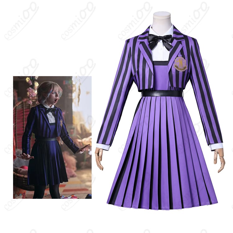 ウェンズデー イーニッド・シンクレア ネヴァーモア学園制服 コスプレ衣装 キャラクターと衣装全体図|明るく元気な魅力を再現!