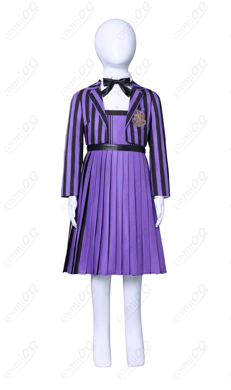 子供用 ネヴァーモア学園制服 コスプレ衣装 正面ディテール図|キッズサイズも可愛く再現・撮影にもおすすめ