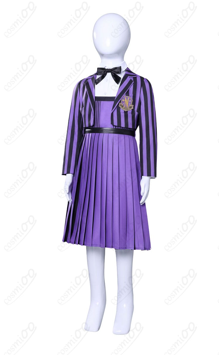 子供用 ネヴァーモア学園制服 コスプレ衣装 側面ディテール図|動きやすさとデザイン性を両立