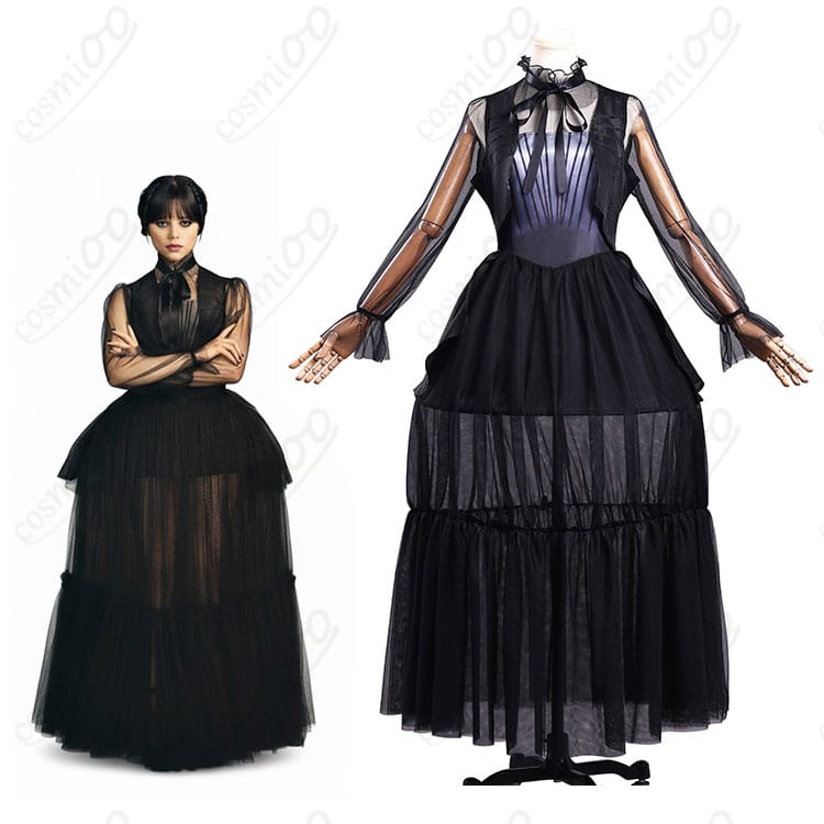 ウェンズデー・アダムス シーズン2 ドレス コスプレ衣装 キャラクターと衣装の全体イメージ|ゴシックでクールな魅力を再現。