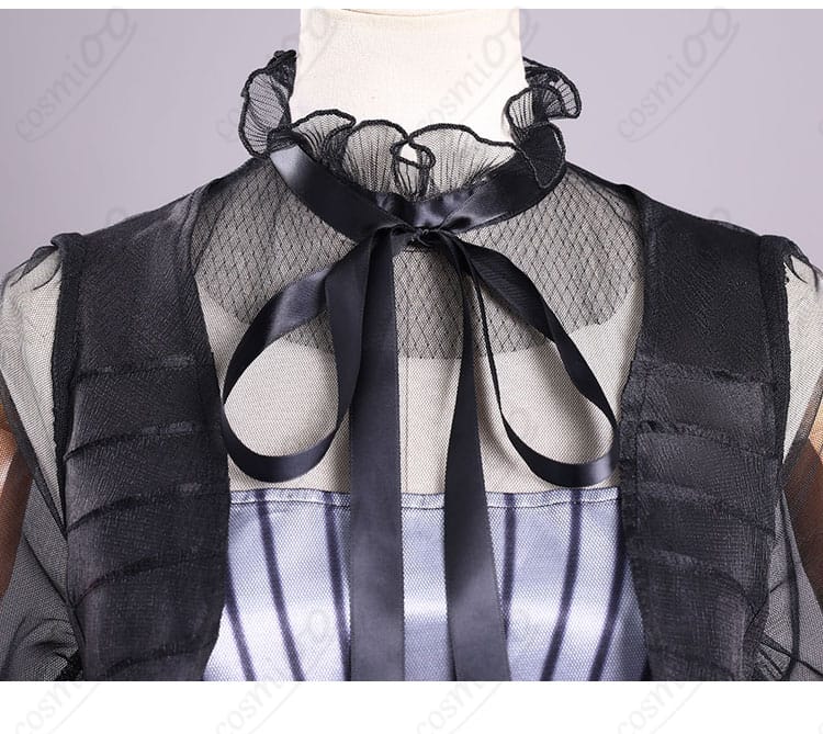 ウェンズデー・アダムス コスプレ衣装 首飾りディテール|リボン風のチョーカーがポイント、上品なアクセントに。