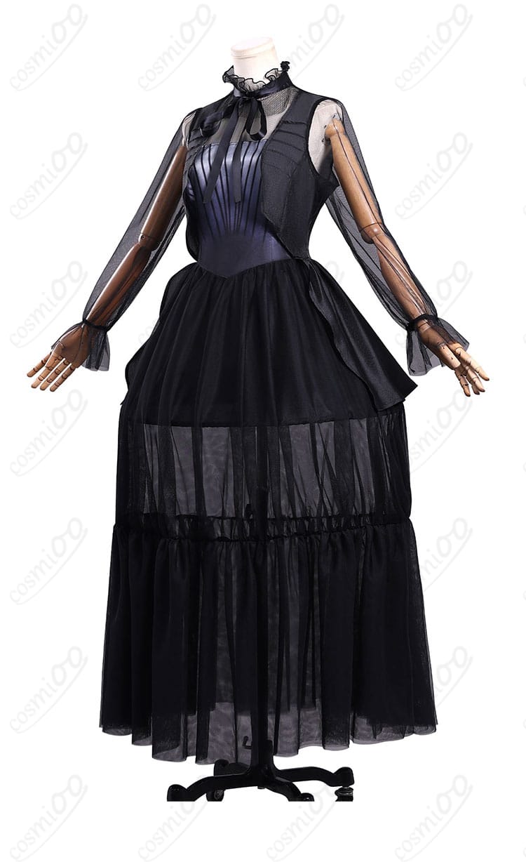 ウェンズデー・アダムス コスプレ衣装 側面図|エレガントなシルエットと袖のラインが美しい。