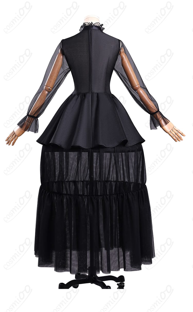ウェンズデー・アダムス コスプレ衣装 背面図|背中の装飾やファスナー部分まで忠実に再現。