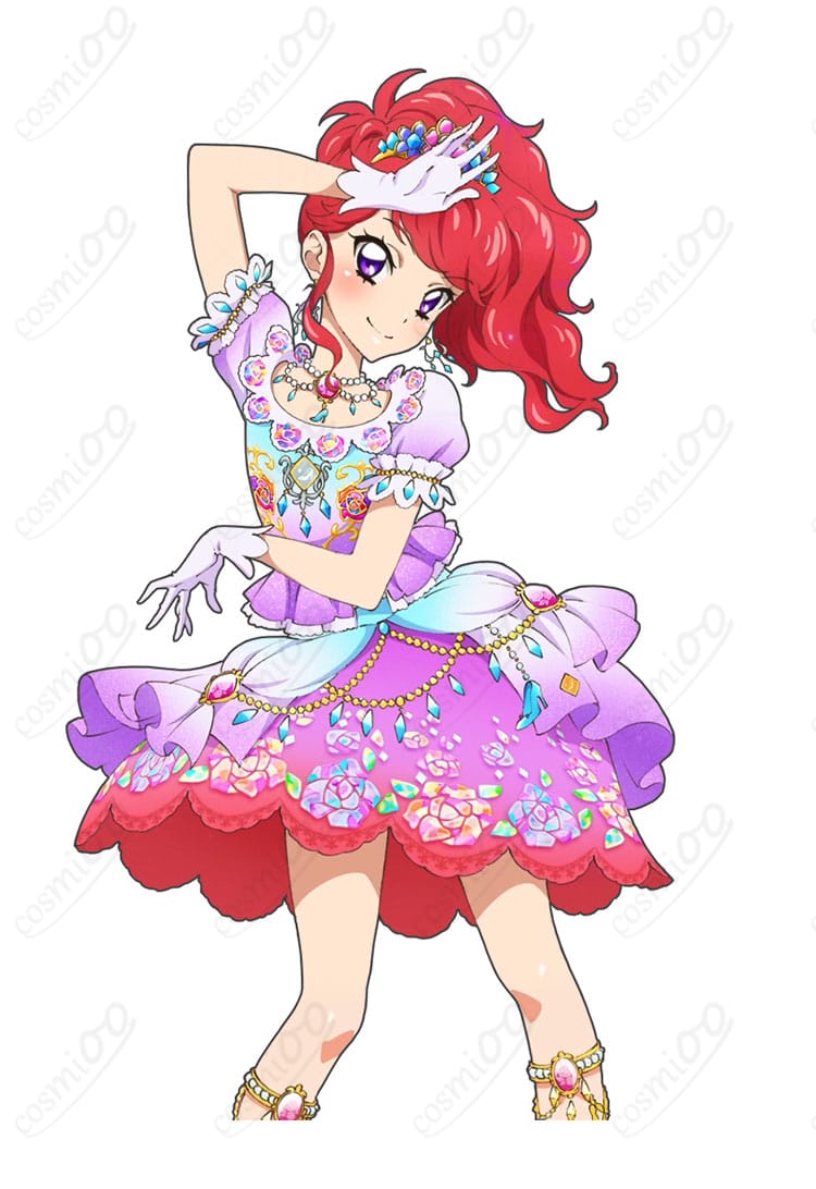 アイカツ!紅林珠璃「情熱の赤いバラ」コスプレ衣装 スカート装飾ディテール|薔薇モチーフと赤のレースが華やか。