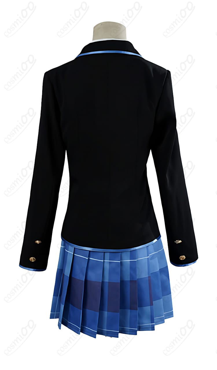 青海陽 制服コスプレ衣装 背面ショット|リボンとプリーツスカートの細部再現