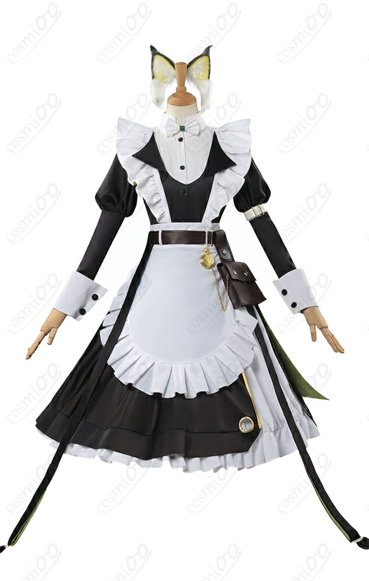 アークナイツ ケルシー『時遺』コスプレ衣装 正面全体図|黒白メイド風デザインが美しい高品質仕上げ。