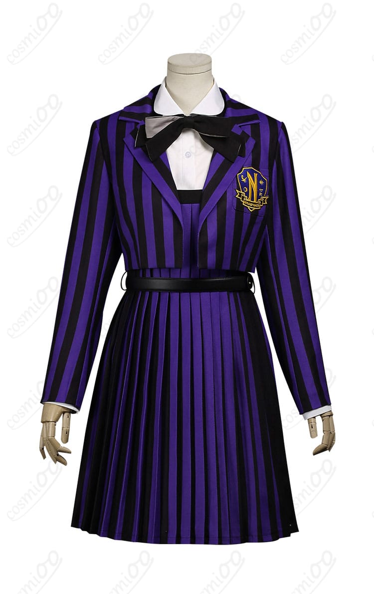 ウェンズデー イーニッド・シンクレア コスプレ衣装 正面全体図|刺繍入りブレザーとスカートの高再現デザイン