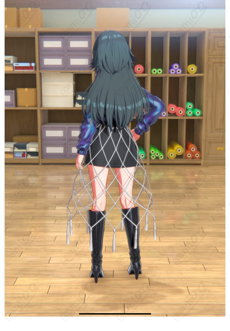 月村手毬「Luna say maybe」コスプレ衣装 背面ショット。リボンやベルトなど背中のディテールがしっかり再現されています。後ろ姿まで完璧に仕上げられたデザイン。