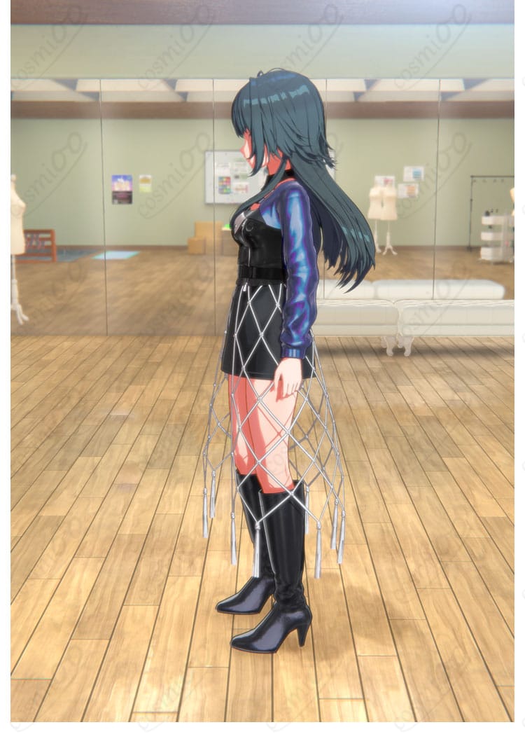 月村手毬「Luna say maybe」コスプレ衣装 左側からのアングル。上品な装飾やスカートの広がりをチェックできる角度です。高品質素材で作られた仕上がりを体感。