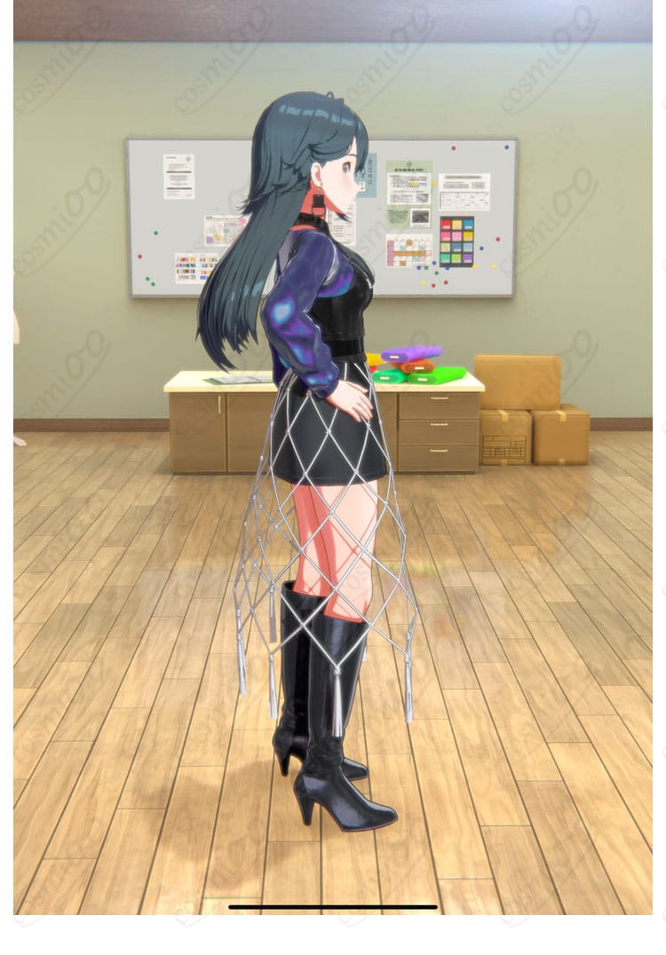 月村手毬「Luna say maybe」コスプレ衣装 右側からのアングル。立体的なシルエットと細部の縫製が美しく表現されています。イベントや撮影にもぴったり。