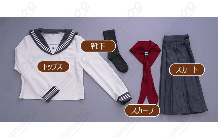 サイレントヒルf 深水雛子 ホワイトセーラー制服 コスプレ衣装 セット内容展示｜トップス・スカート・スカーフ・靴下のフルセット紹介