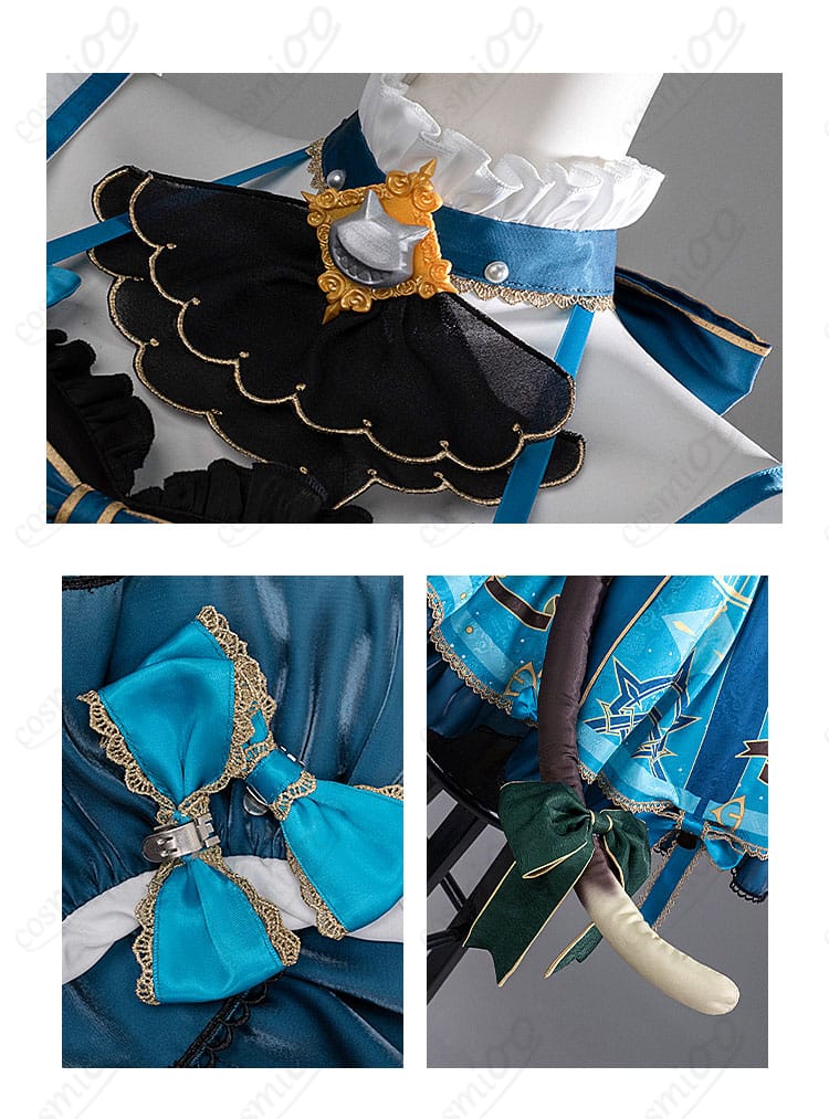 原神 リネット コスプレ衣装 颈飾・発飾・尾飾ディテール。リボンや耳飾りなど猫要素を丁寧に再現。