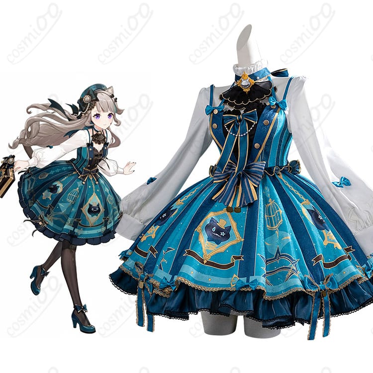 原神 リネット コスプレ衣装『原神カフェ in ソウル』キャラクター人物と衣装の全身イメージ。可愛らしいメイド風デザインを高再現。