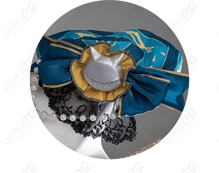原神 リネット コスプレ衣装 帽子アクセサリーディテール。カフェ風デザインの帽子と装飾を高品質に再現。