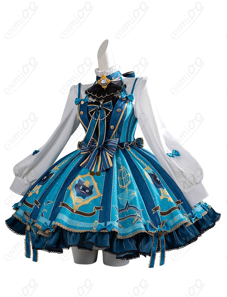 原神 リネット コスプレ衣装 側面全体図。立体的なシルエットと猫モチーフのしっぽが魅力。