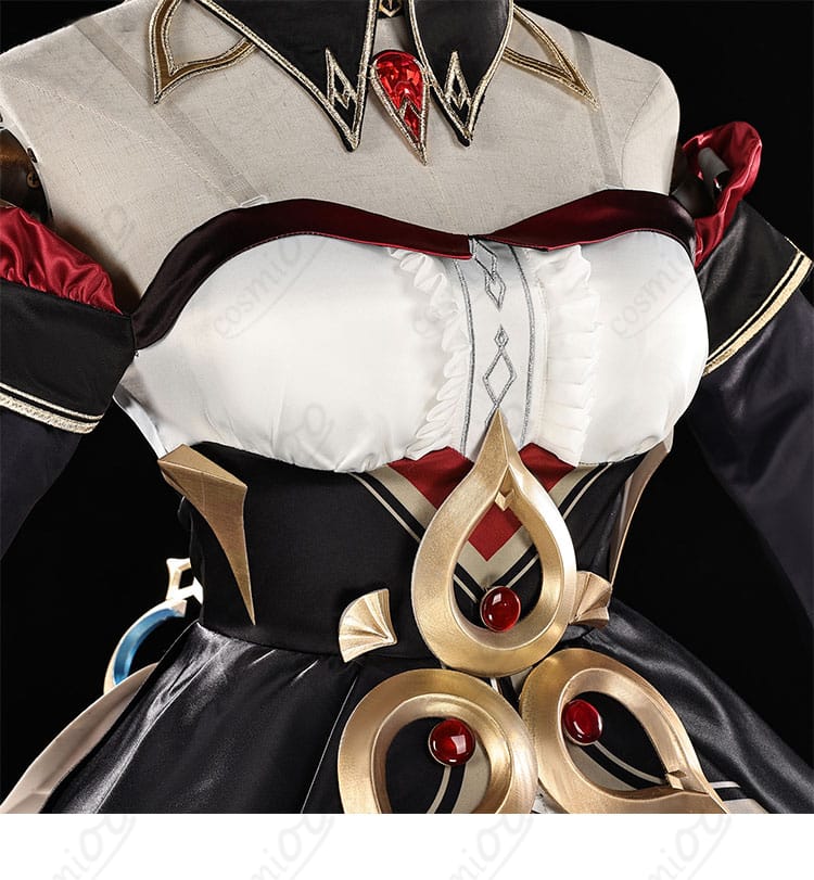 原神 サンドローネ コスプレ衣装 衣襟ディテール|前襟部分の縫製と模様を忠実に再現、機械的なモチーフが際立つ。