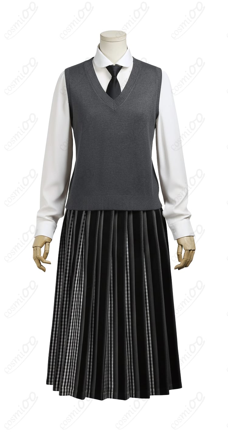 ウェンズデー・アダムス コスプレ衣装 ベストとシャツの正面図|上品な質感と落ち着いた配色が魅力