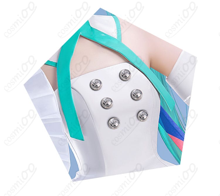 初音ミク EXPO10th コスプレ衣装 衣襟とボタン装飾の細部|丁寧な縫製と光沢感が魅力