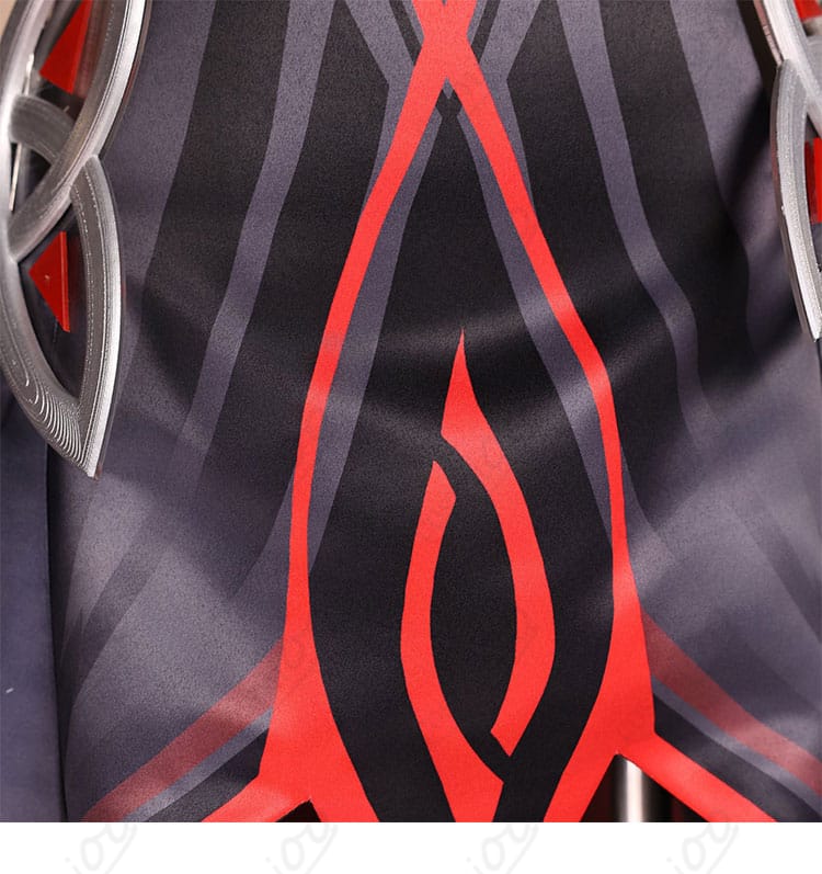 原神 ロノヴァ コスプレ衣装 模様装飾ディテール 深紅の柄と光沢のある質感