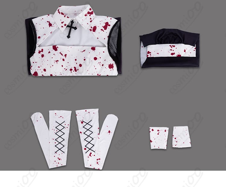 修道服コスプレ衣装 フルセット内容展示|ワンピース・ウィンプル・手首飾り