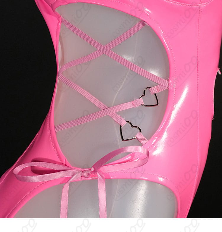 腰横のピンク紐装飾アップ|ミルク バニー衣装 可愛いサイドデザイン