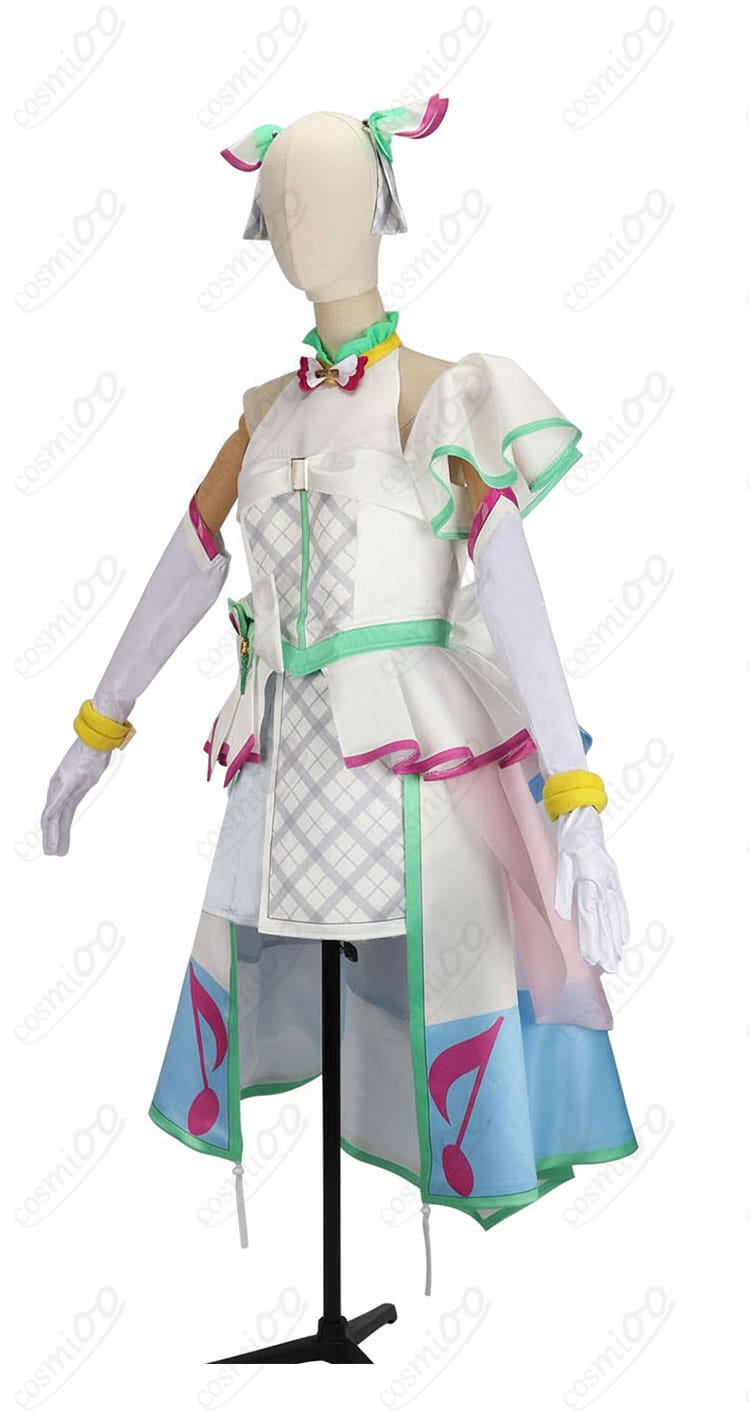 キュアズキューン コスプレ衣装 左側アングル写真|透明ストラップや腰リボンの可愛いシルエットを確認