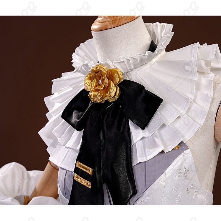 初音ミク プレイオン コスプレ衣装 花のモチーフ付きリボン装飾の細部写真。繊細な縫製と高級感が際立つ。