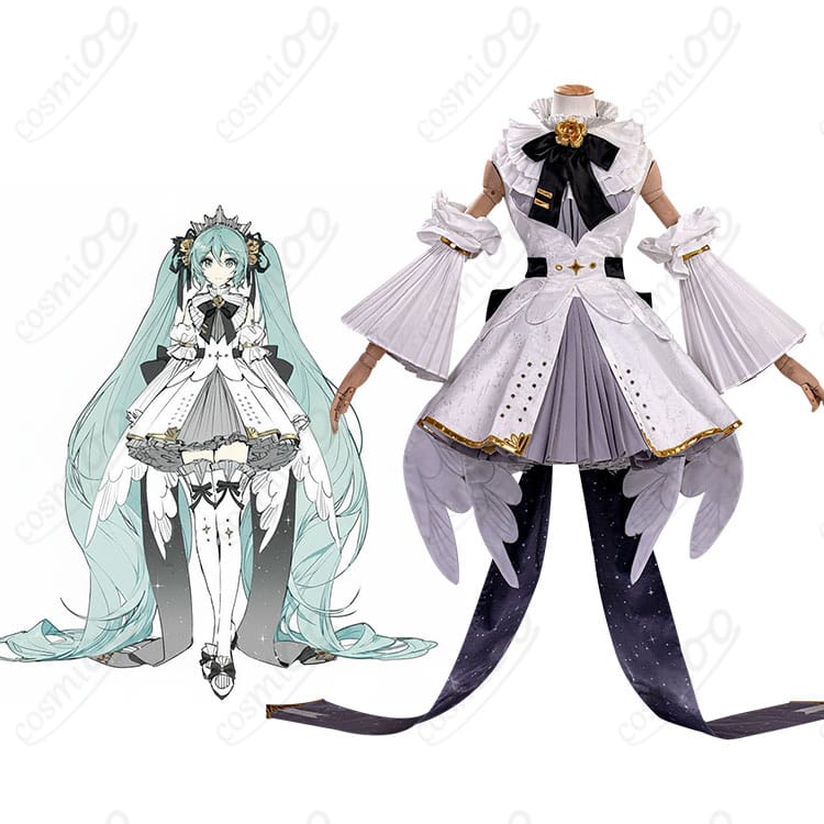 初音ミクシンフォニー10周年「プレイオン」ビジュアルとコスプレ衣装の比較イメージ。高再現度で上品なデザインをチェック。