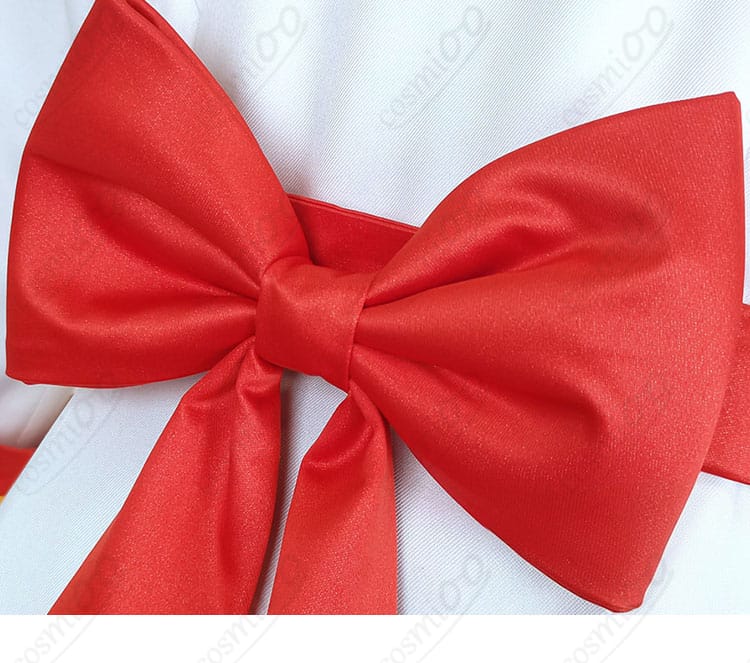 兎山悟 コスプレ衣装 赤いリボン装飾クローズアップ|華やかさを引き立てるデザイン