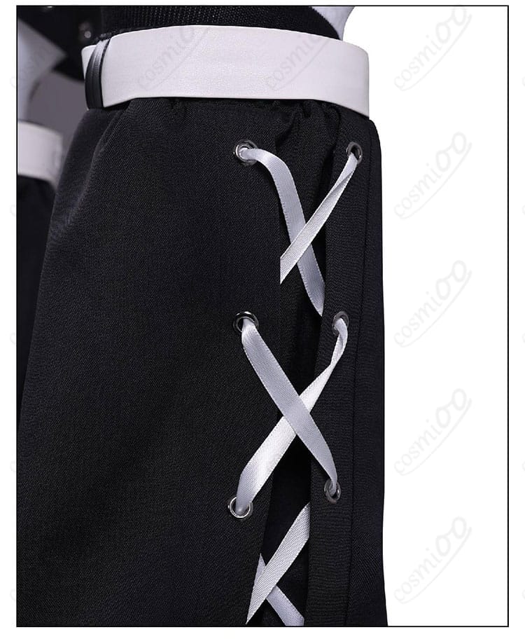 囚人服コスプレ衣装 パンツ側面の編み紐装飾ディテール