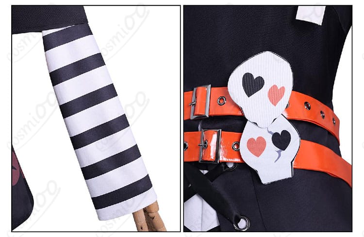 囚人服コスプレ 衣袖ストライプ格子柄&ベルト装飾ディテール