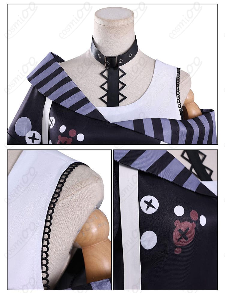 囚人服コスプレ衣装の襟元・肩・前開き装飾ディテール