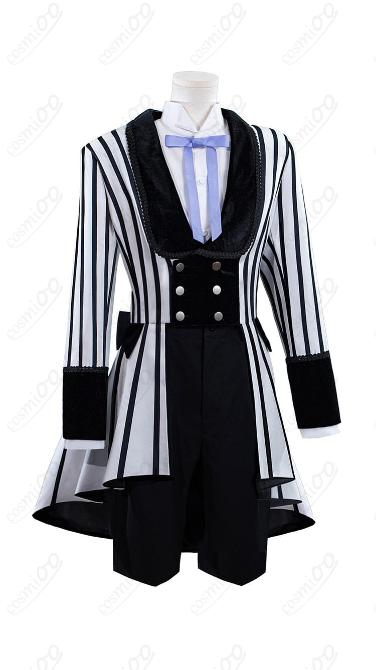 黒執事 シエル コスプレ衣装 正面フルセット写真｜黒白ストライプデザイン