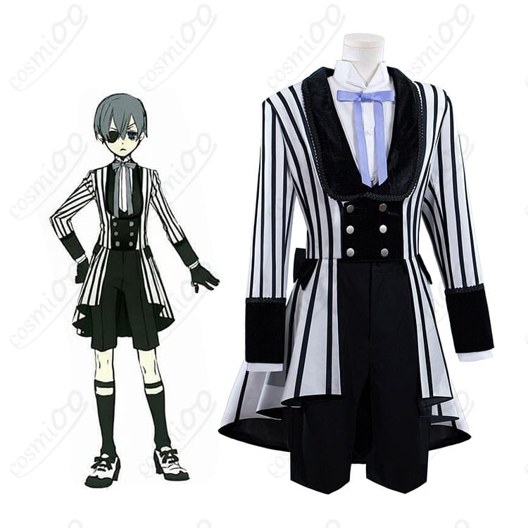 黒執事 シエル・ファントムハイヴ コスプレ衣装 角色人物＆黒白ストライプ衣装 全体イメージ