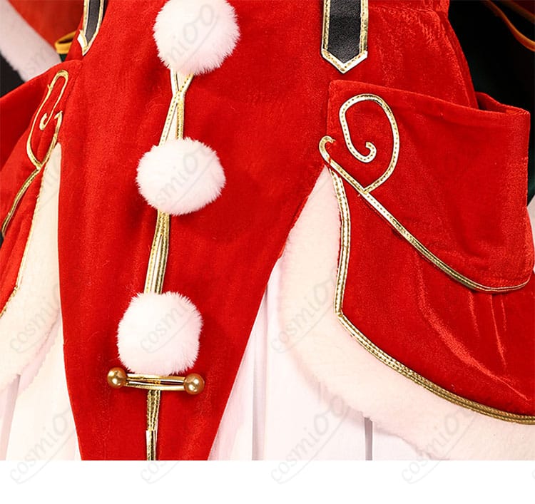 エミリア クリスマス衣装 ボタン&前襟デザイン 装飾細部|高級感のある仕立て