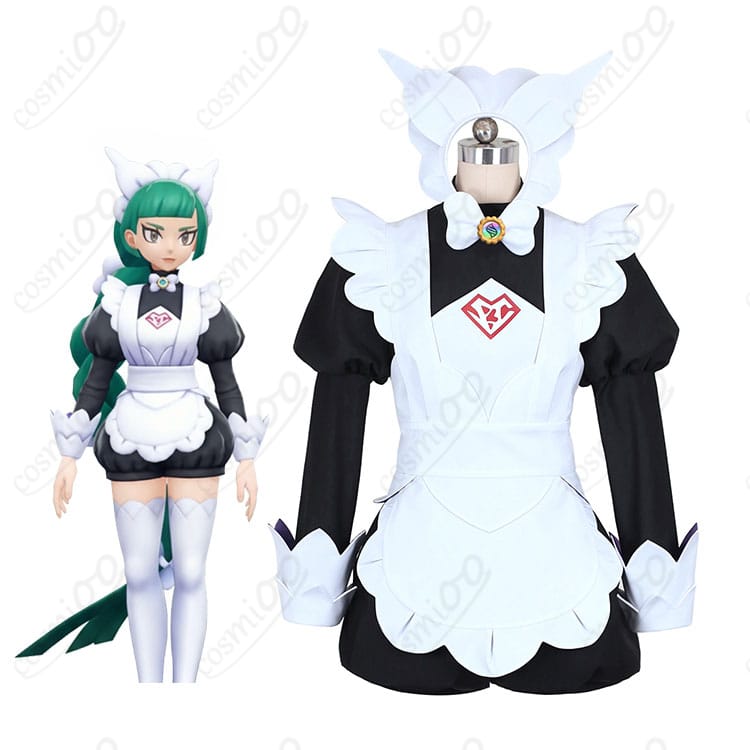 商品キャラクター「ハルジオ」とメイド服コスプレ衣装の全体イメージ|ポケモンレジェンズZ-A コスプレ
