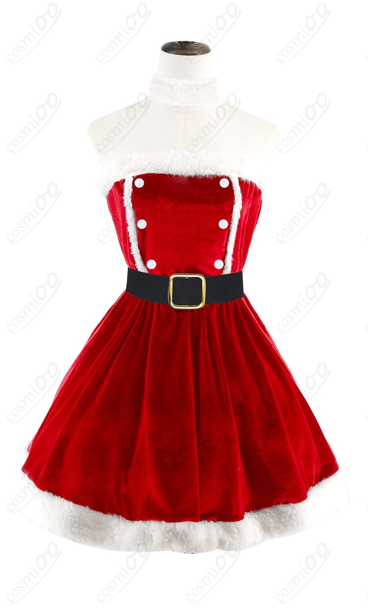 エヴァンゲリオン アスカ クリスマスコスプレ衣装 正面フルセット写真|サンタワンピース・つけ襟付き