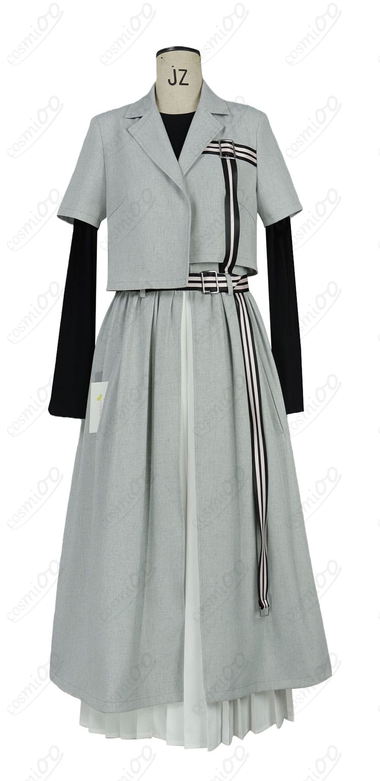 千早愛音のコスプレ衣装の正面図。ライブシーンに映えるデザイン、ステージ衣装として完璧に再現。