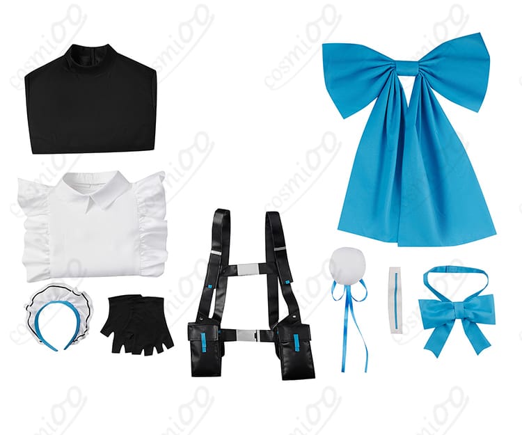 飛鳥馬トキ メイド服コスプレ衣装 セット内容一覧 ワンピース エプロン 手袋 髪飾り付き