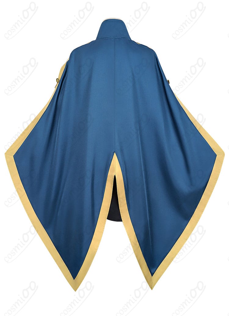 ジェニエ・コース衣装の背面。マントの丈感と広がり、背面のシルエットを示す。