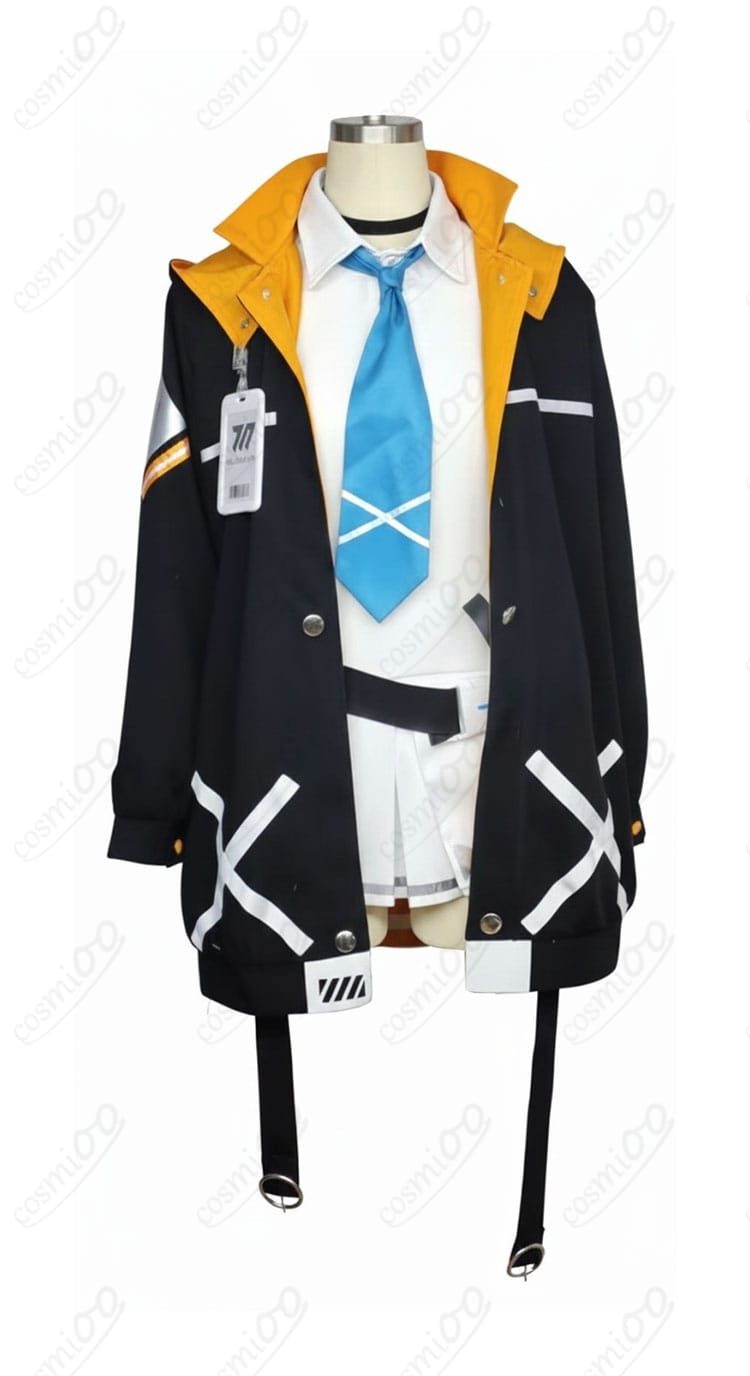 ブルーアーカイブ 音瀬コタマ コスプレ衣装の正面全体。白コート、スカート、インナー、ネクタイの配色とシルエットを確認できる。