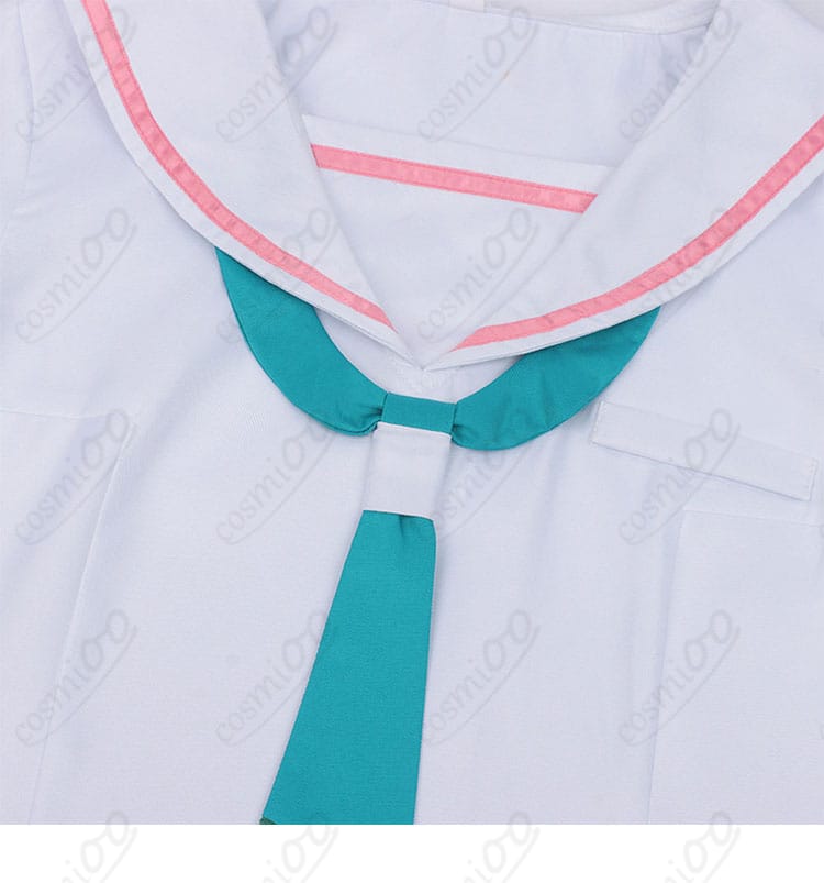 超かぐや姫！ 酒寄彩葉 制服コスプレのスカーフ（ネクタイ風）装飾ディテール。結び目と質感を強調。