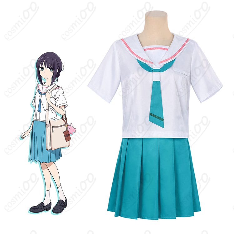 超かぐや姫！ 酒寄彩葉 制服コスプレの着用全身イメージ。トップス・スカート・スカーフの3点が揃ったスタイリング。