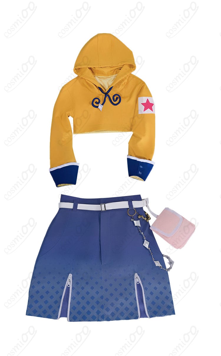 小豆沢こはね めめっち風ぐるぐるスタイル衣装の正面全体写真。トップス・スカート・ベルト・腰飾りの構成を確認できる