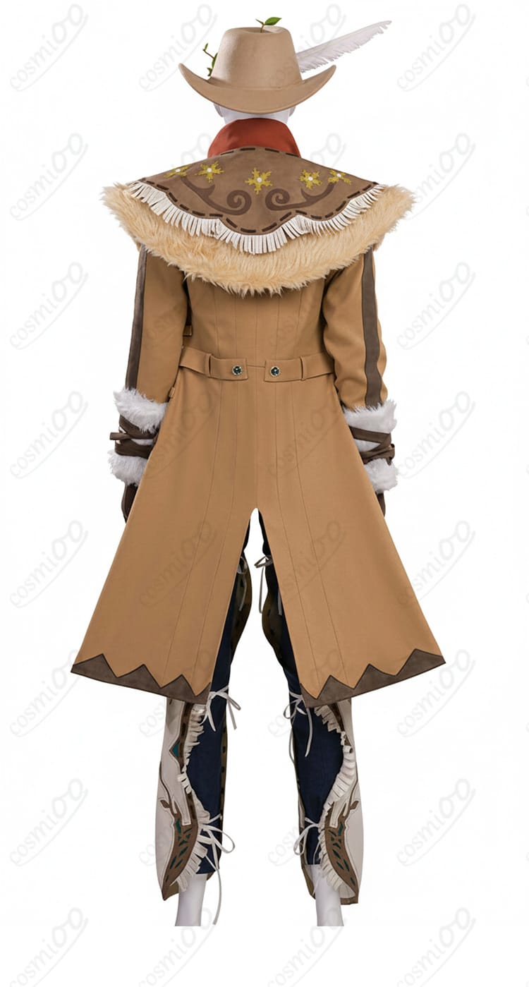 背面全体。コートのバックスタイルと肩周りのケープ風ディテールの形状を確認。